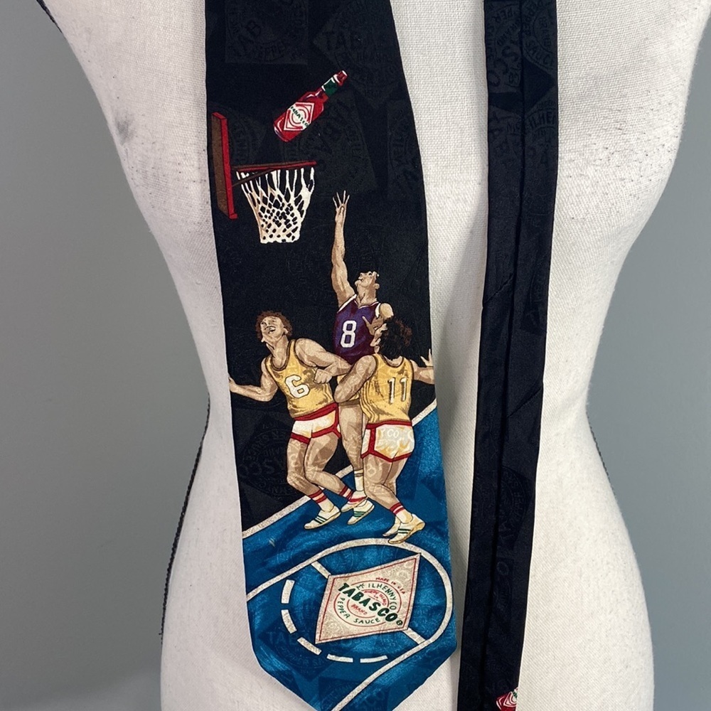 Tabasco Hot Sauce Basketball Vintage 90s 100% Silk Men’s Tie - Picture 2 of 4